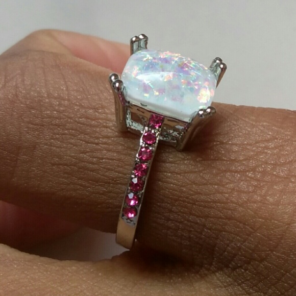 Silver Fire Opal Pink CZ  Women Ring - Picture 5 of 5